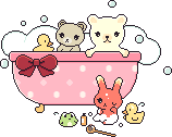 お風呂中のうさぎとくまのアイコン、イラスト bh01