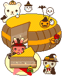 ハロウィン、かぼちゃケーキとうさぎとくまのアイコン、イラスト j02