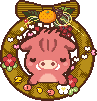 亥年/お正月飾りと猪のアイコン、イラスト fda02