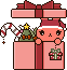 クリスマス、箱に入ったサンタうさぎのアイコン、イラスト d12